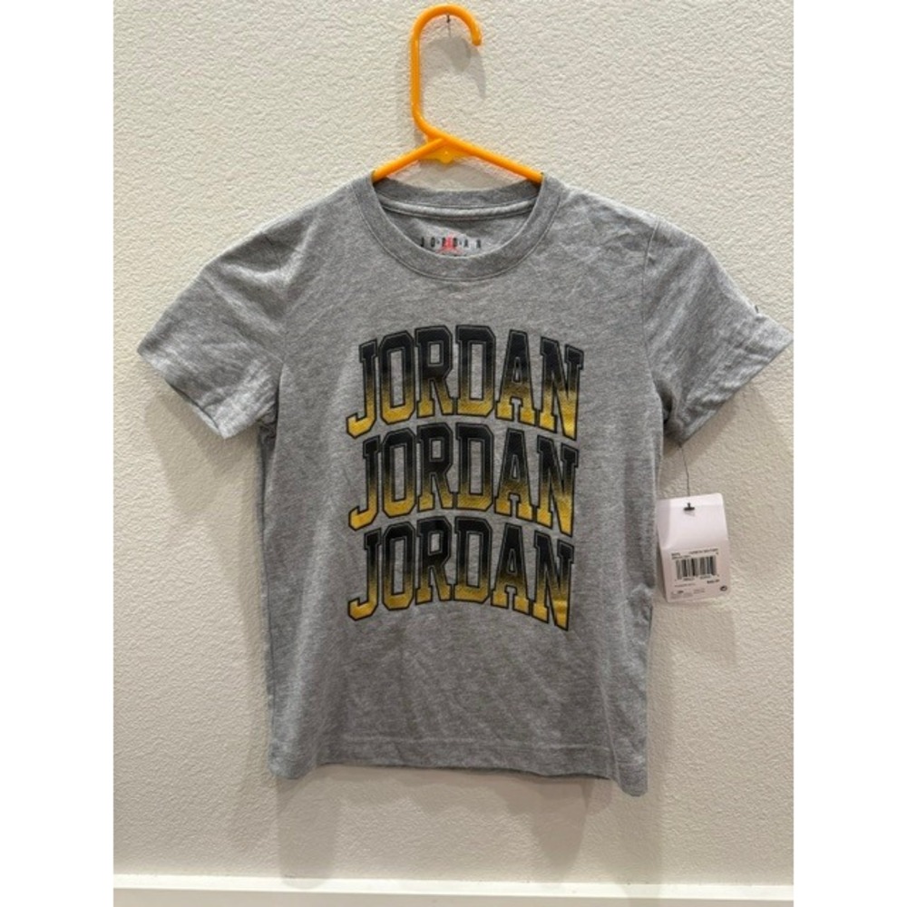 Jordan Boys Grey Triple Logo Graphic T-Shirt Size 6